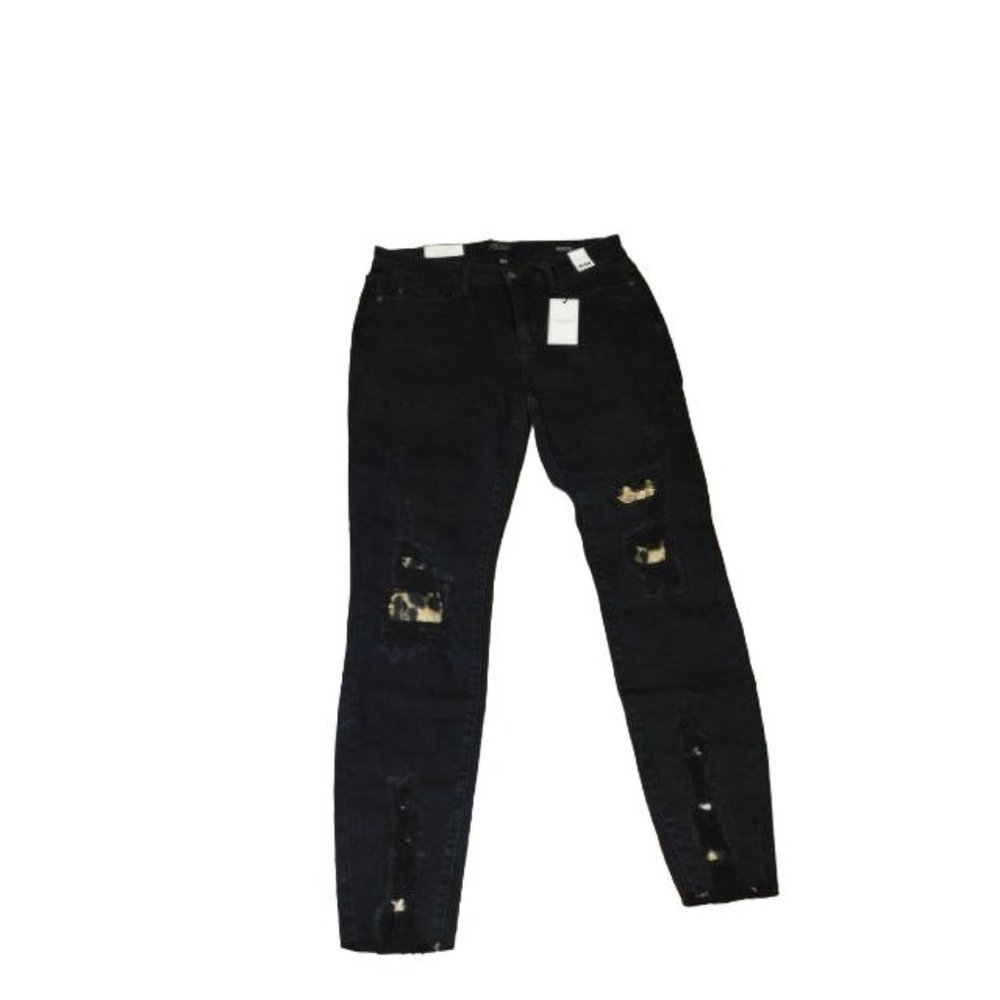 Judy Blue Size 13/31 Skinny Fit Mid Rise Black Denim STRETCH Distress Jeans NWT